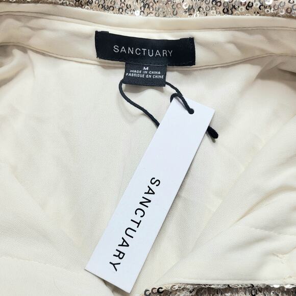 Sanctuary Radiant Long Sleeve Sequin Shirt Button Down Champagne Silver Medium - Picture 7 of 8